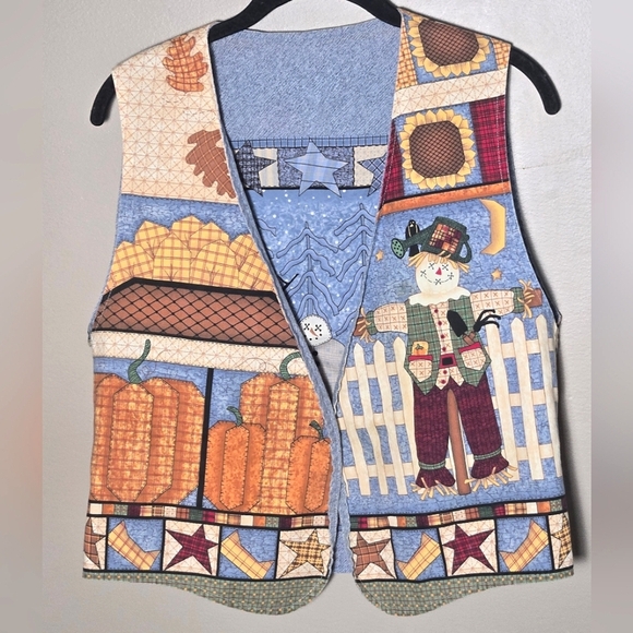 Vintage 90's Reversible Fall & Winter Teachercore Art To Wear Vest, Large - Picture 1 of 4